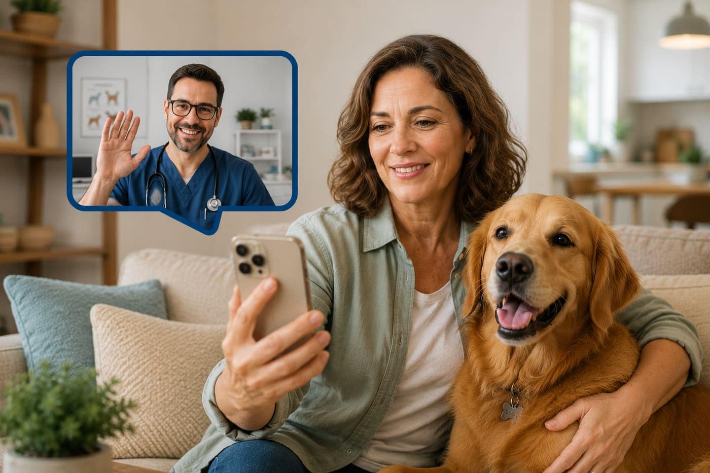 Licensed veterinarian on telehealth call with a pet parent