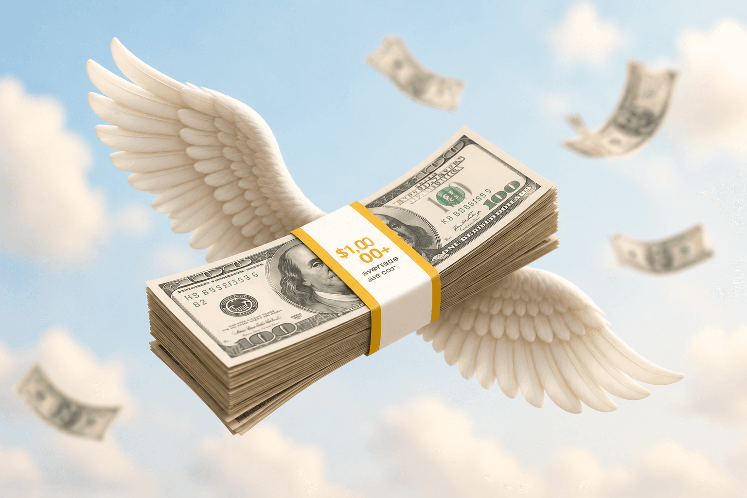 Flying cash illustrating dental procedure costs