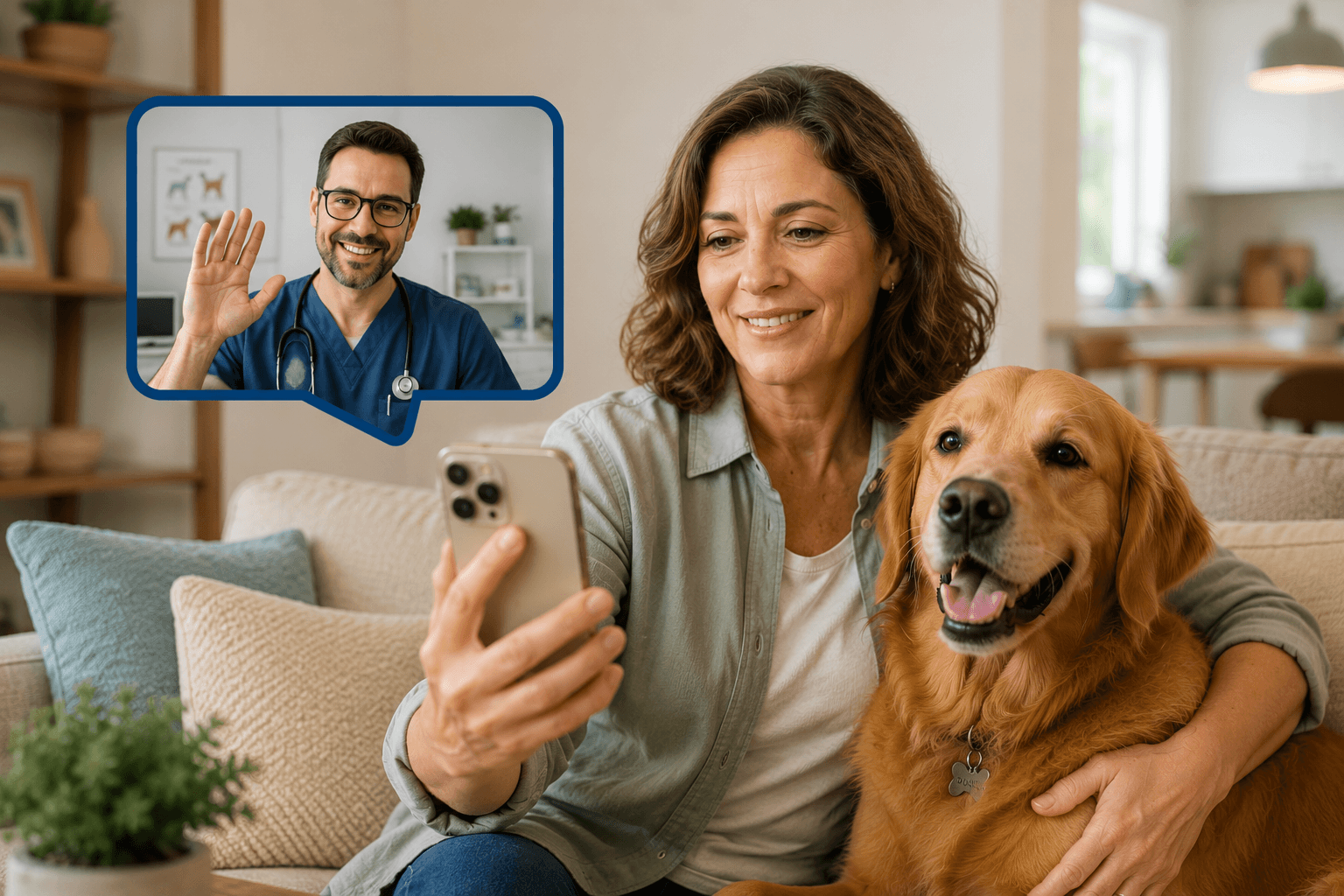 Licensed veterinarian on telehealth call with a pet parent
